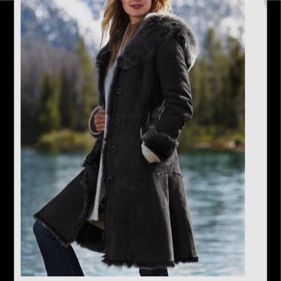 Roxy Faux Fur Shearling Coat Jacket Teddy Pockets Collar Lined Cozy Warm Large - Picture 1 of 16